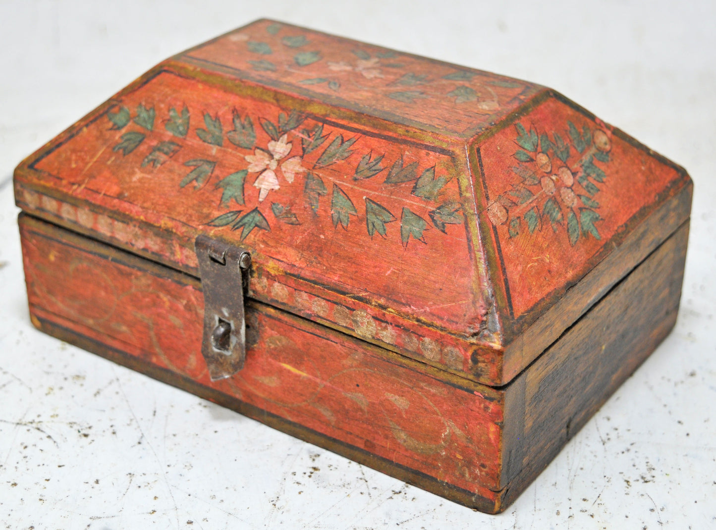 Vintage Wooden Dome Shaped Storage Box Original Old Hand Crafted Fine Painted