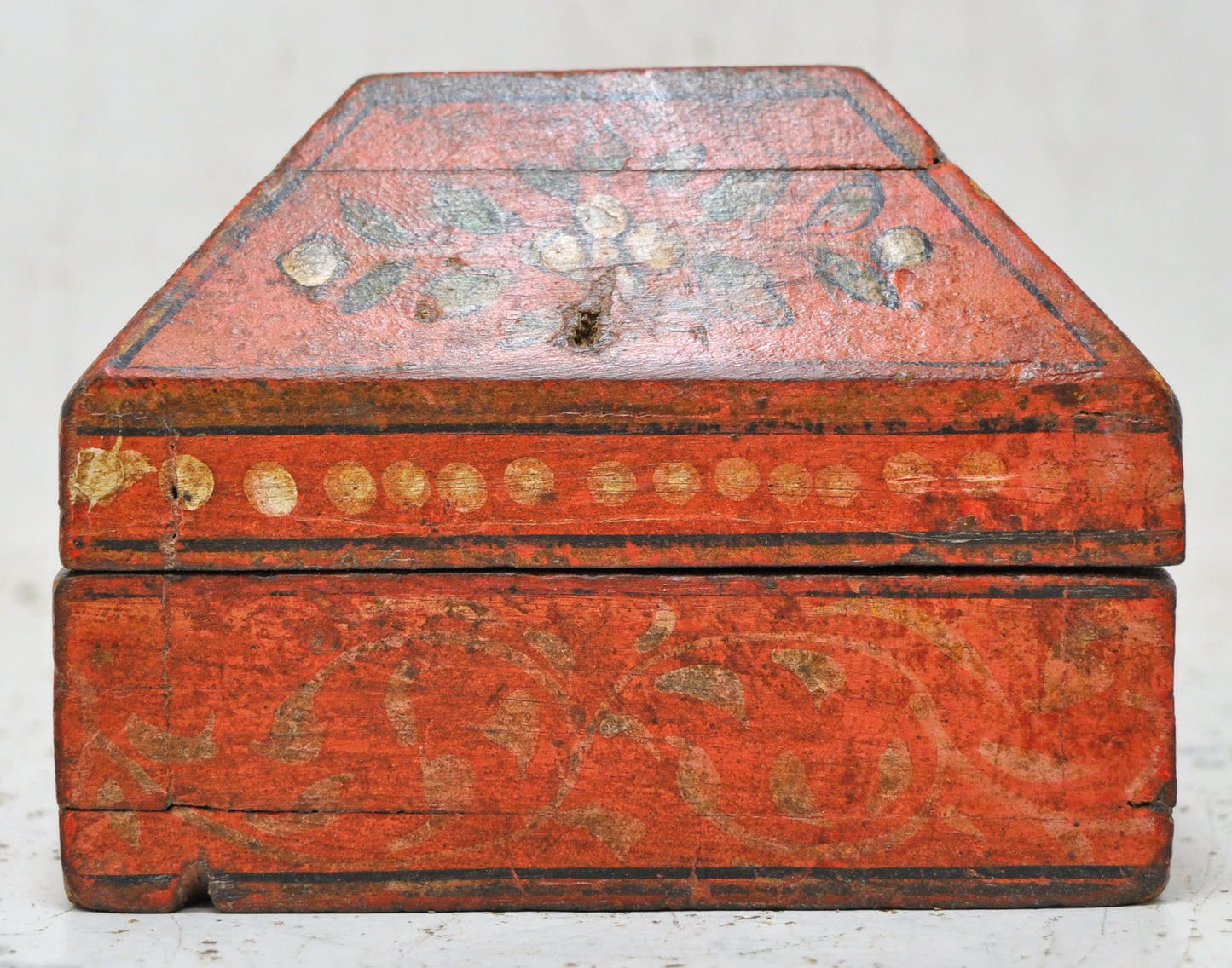 Vintage Wooden Dome Shaped Storage Box Original Old Hand Crafted Fine Painted