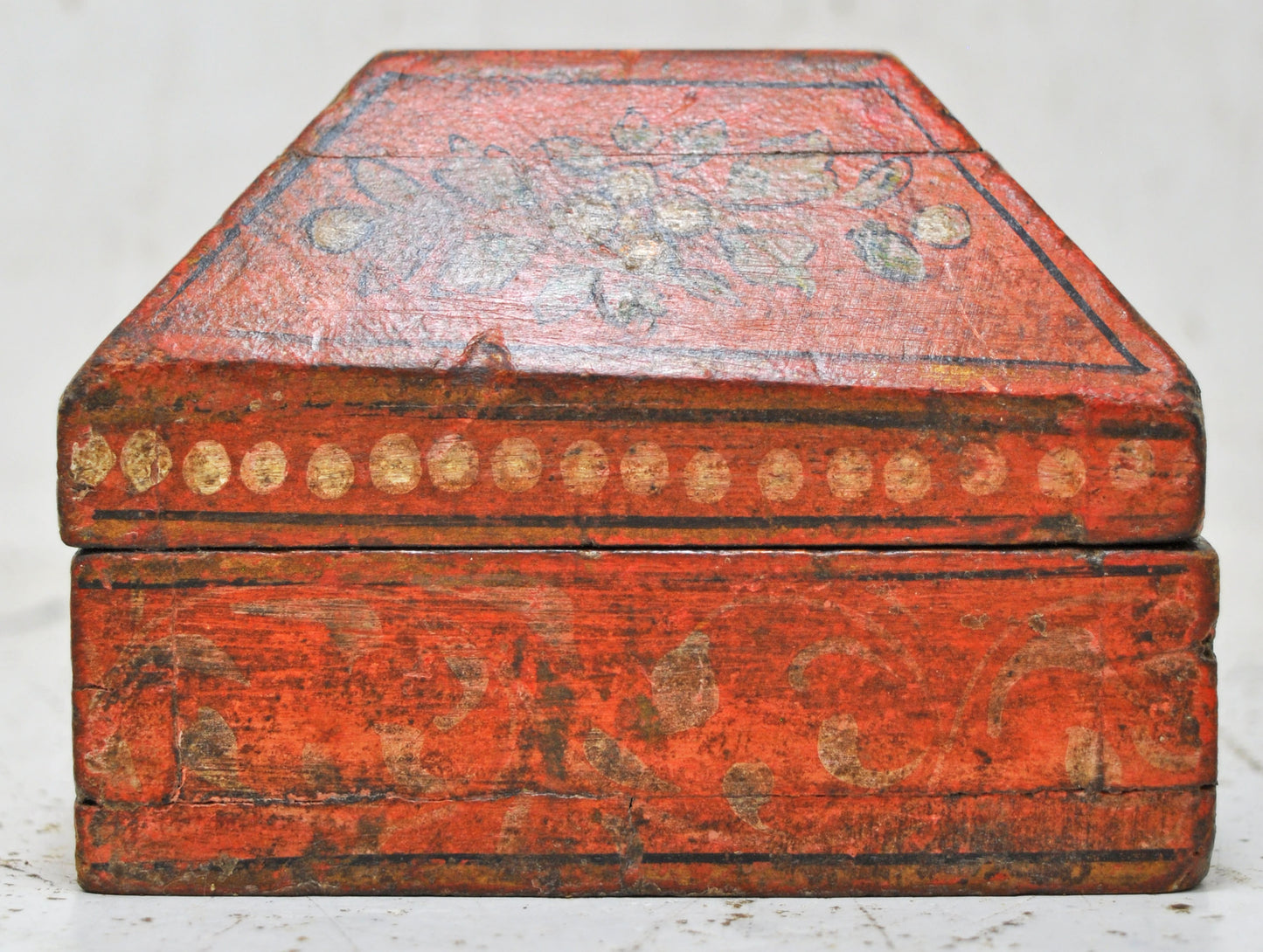 Vintage Wooden Dome Shaped Storage Box Original Old Hand Crafted Fine Painted