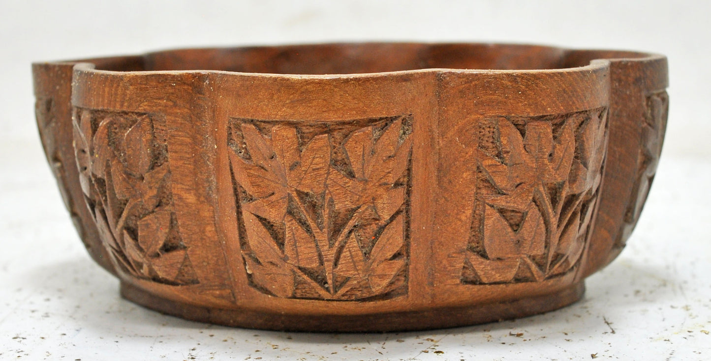 Antique Wooden Small Flower Shaped Bowl Original Old Hand Crafted Carved