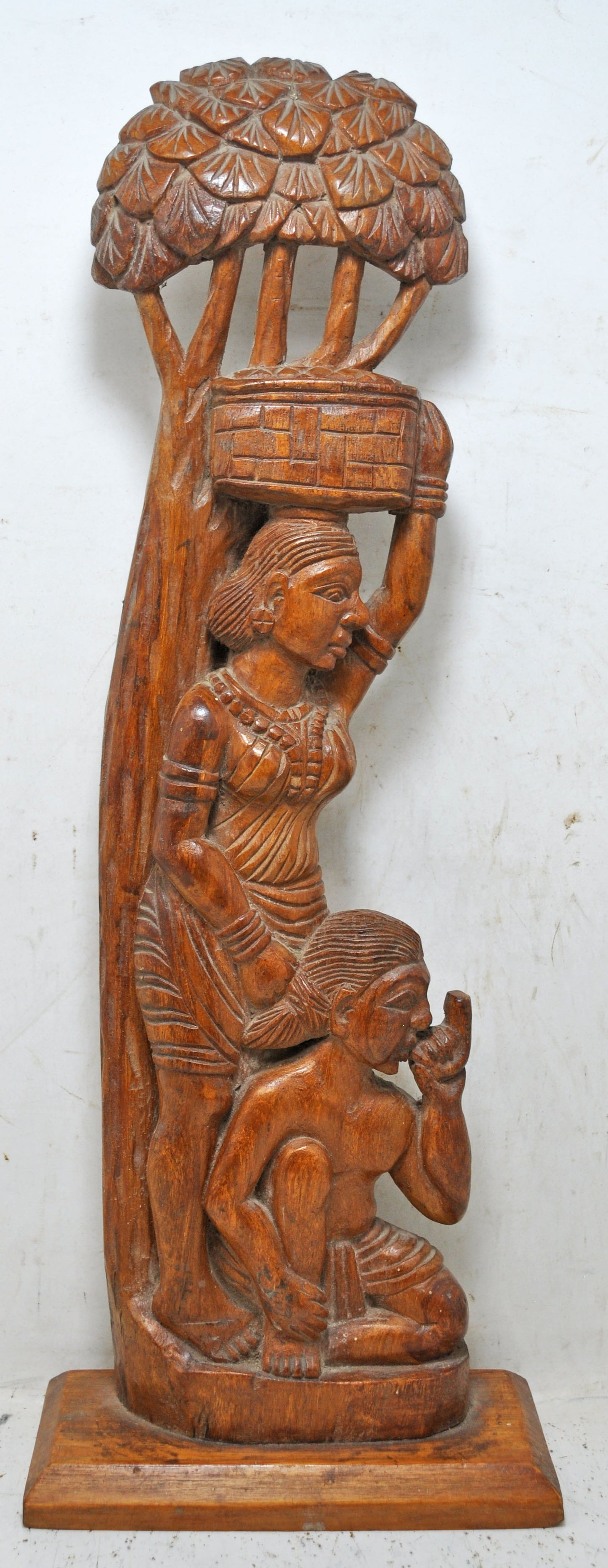 Antique Wooden Tall Woman and Man Figurine Original Old Fine Hand Carved
