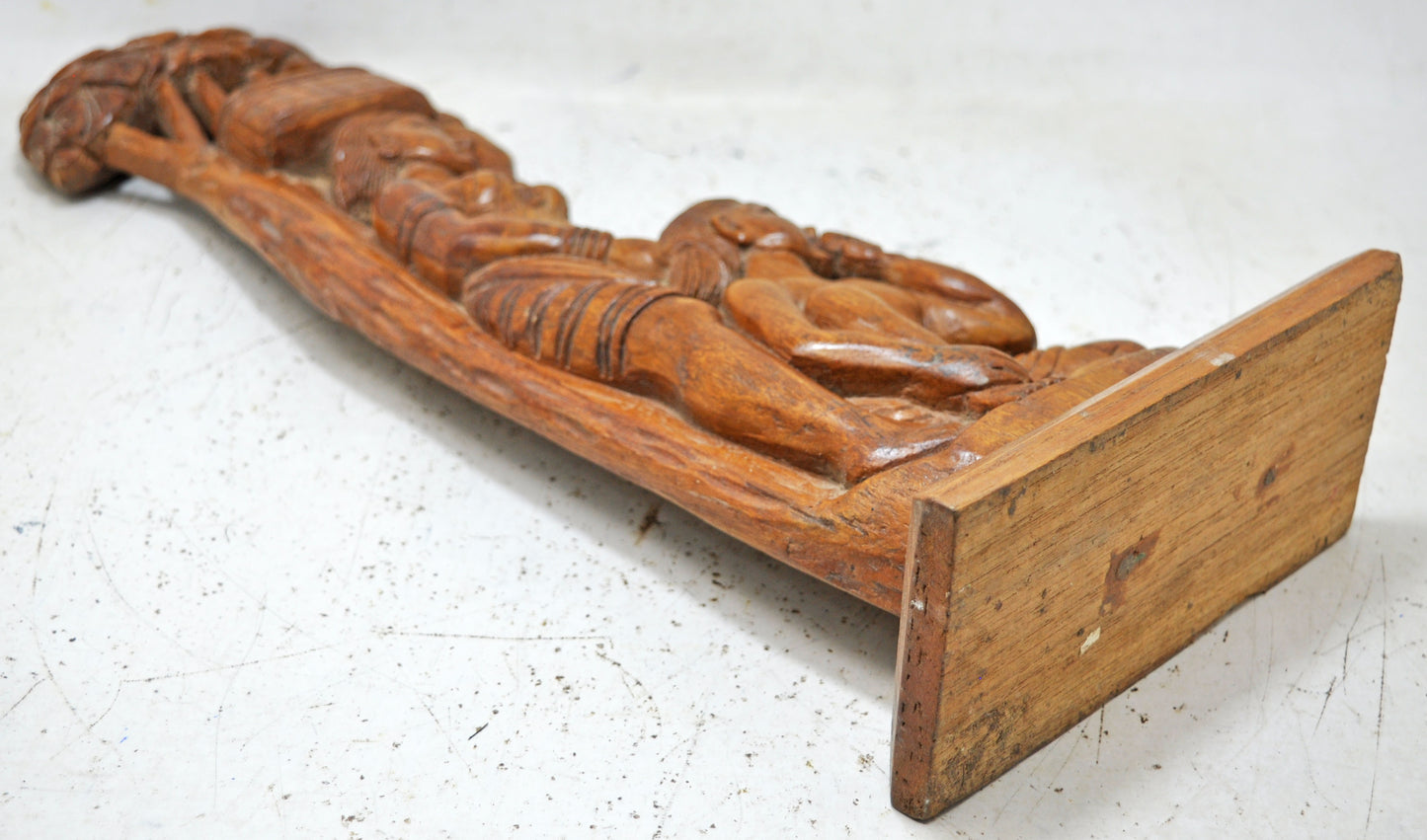 Antique Wooden Tall Woman and Man Figurine Original Old Fine Hand Carved