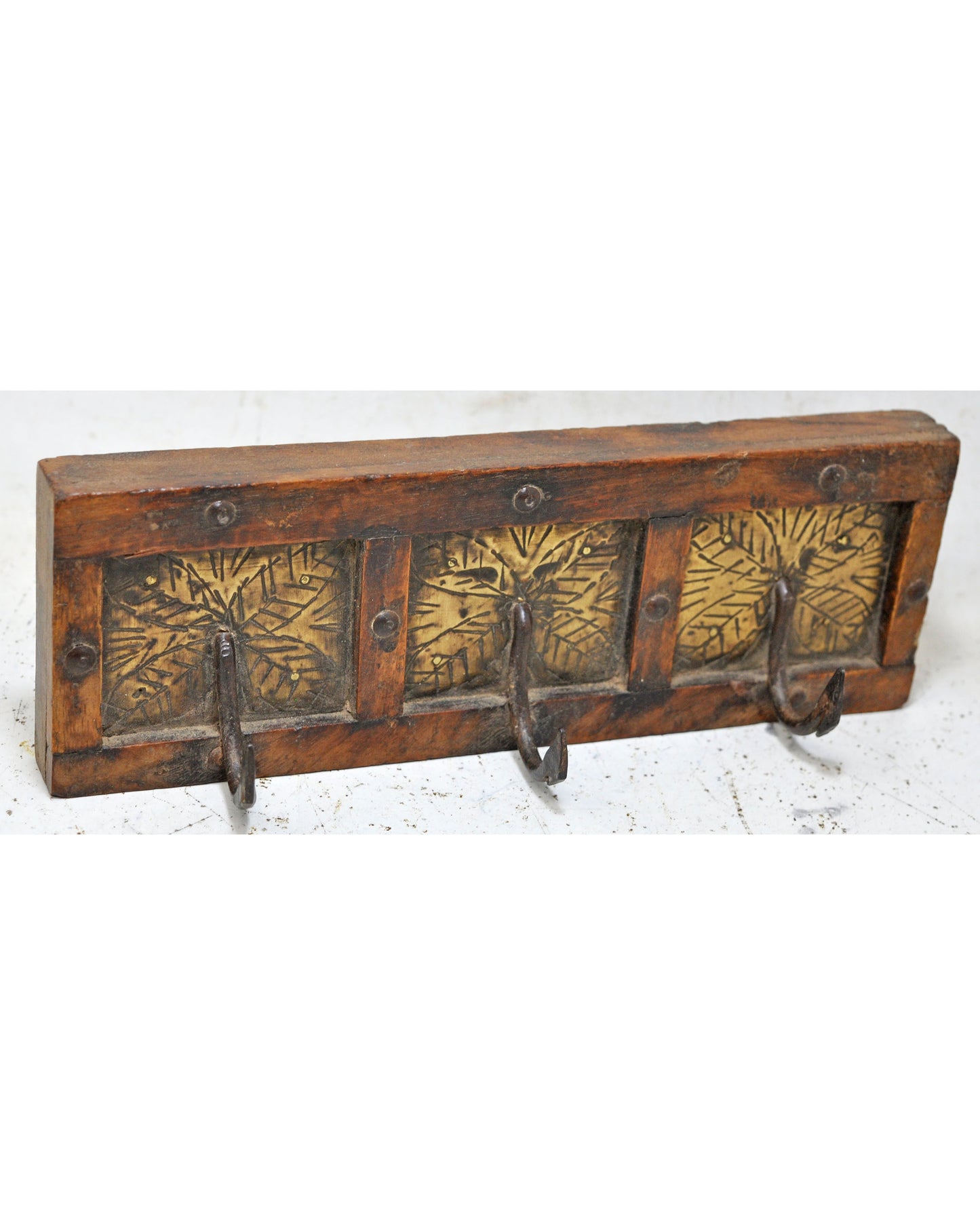 Vintage Wooden 3 Hook Hanger Hardware Original Old Hand Crafted