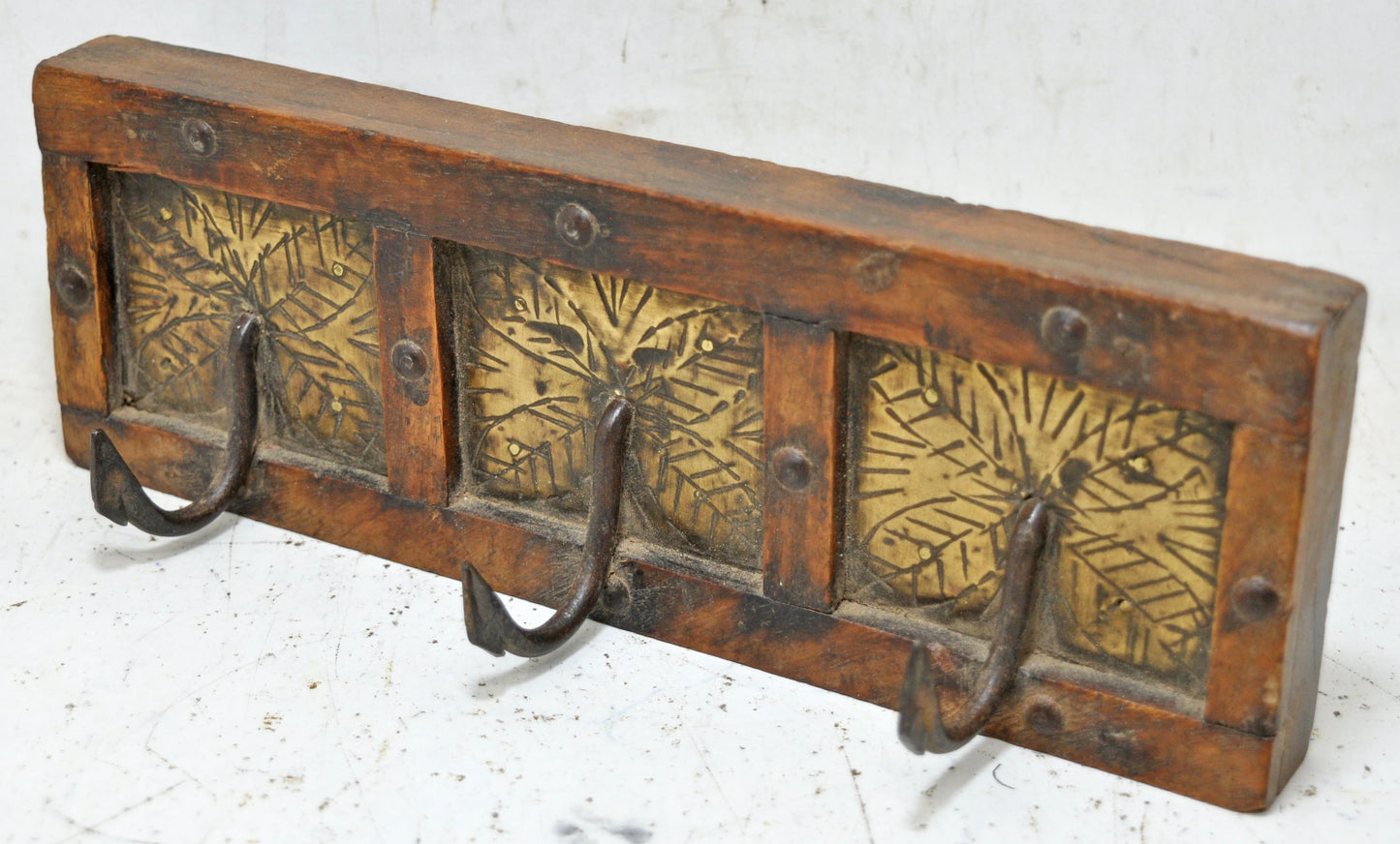 Vintage Wooden 3 Hook Hanger Hardware Original Old Hand Crafted