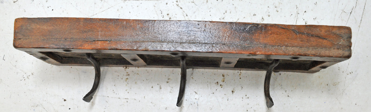 Vintage Wooden 3 Hook Hanger Hardware Original Old Hand Crafted