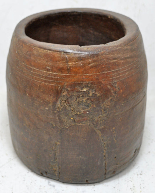 Antique Wooden Mana Grain Measurement Pot Original Old Hand Carved