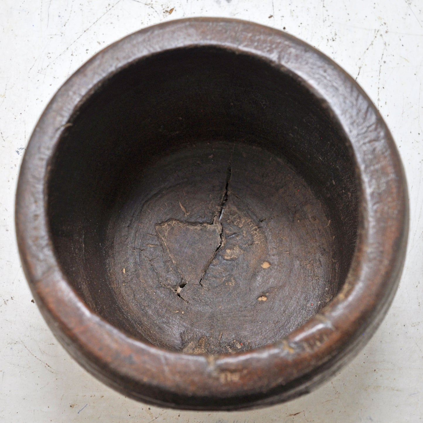 Antique Wooden Mana Grain Measurement Pot Original Old Hand Carved