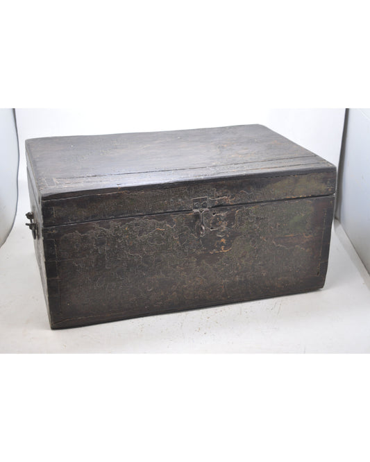 Antique Wooden Large Cash Chest Money Box Original Old Intricate Crafted Polychrome