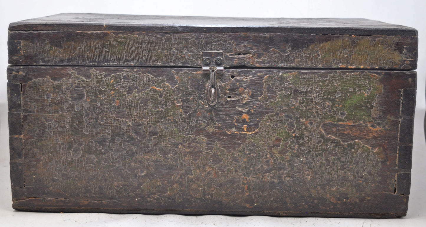 Antique Wooden Large Cash Chest Money Box Original Old Intricate Crafted Polychrome