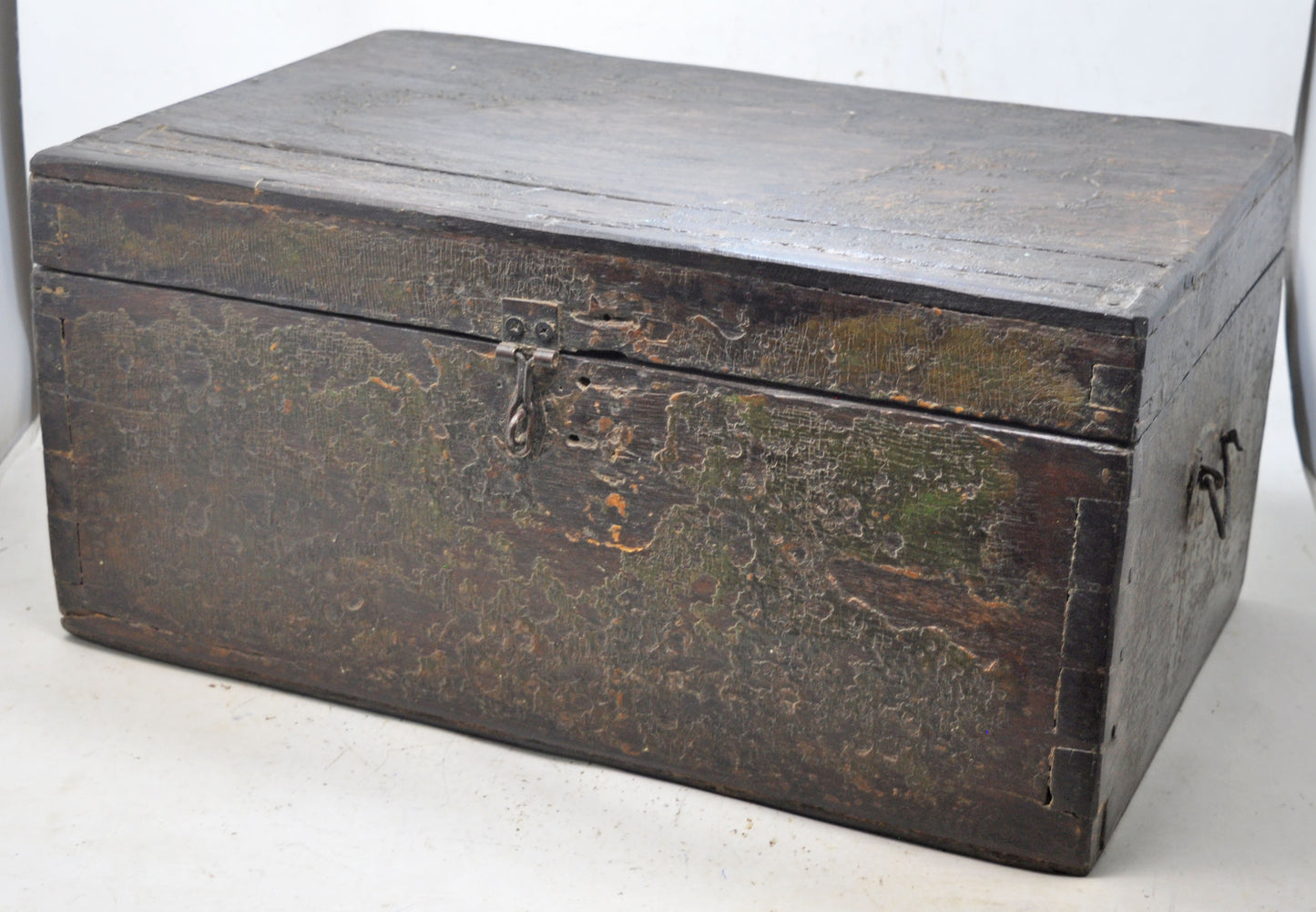 Antique Wooden Large Cash Chest Money Box Original Old Intricate Crafted Polychrome