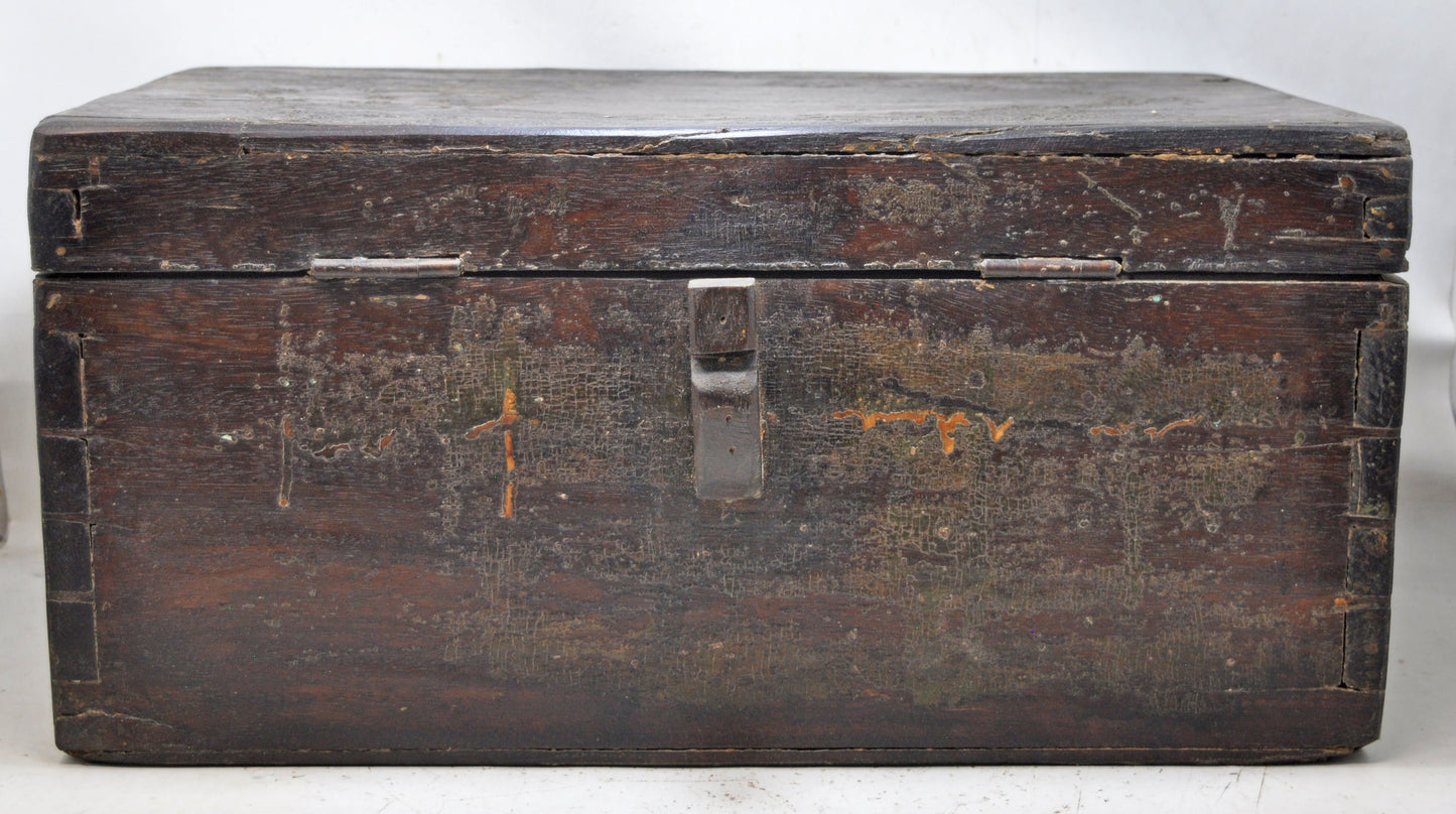 Antique Wooden Large Cash Chest Money Box Original Old Intricate Crafted Polychrome