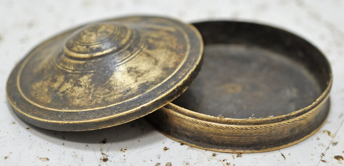 Antique Brass Small Kum Kum Powder Tika Box Original Old Hand Crafted