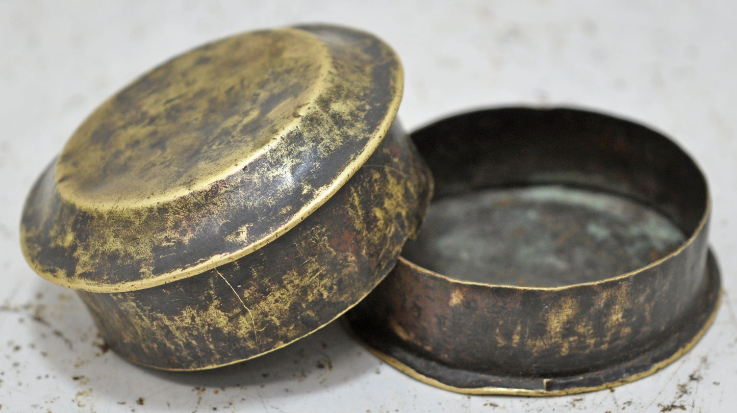 Antique Brass Small Kum Kum Powder Tika Box Original Old Hand Crafted