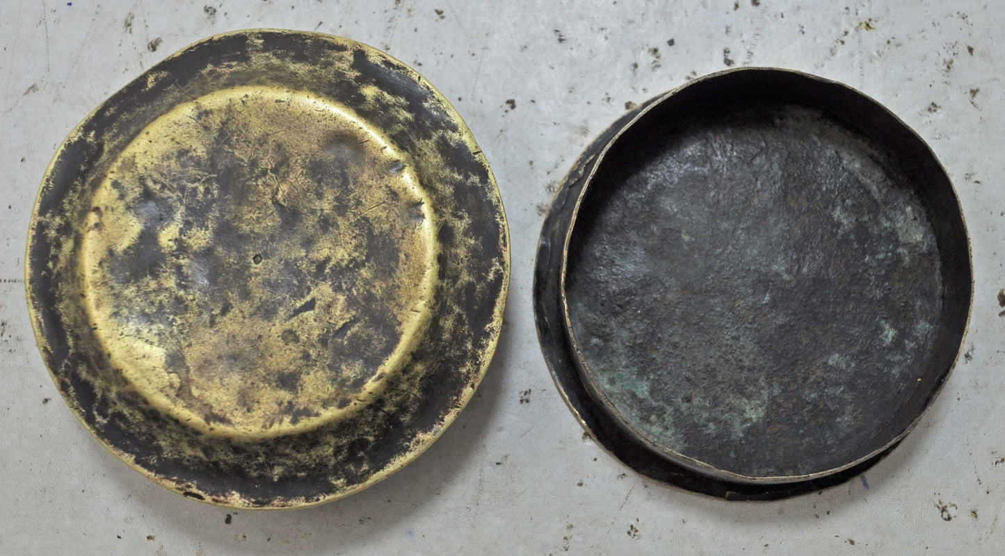 Antique Brass Small Kum Kum Powder Tika Box Original Old Hand Crafted
