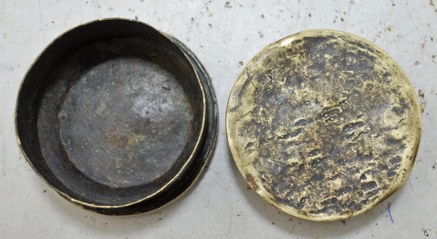 Antique Brass Small Kum Kum Powder Tika Box Original Old Hand Crafted