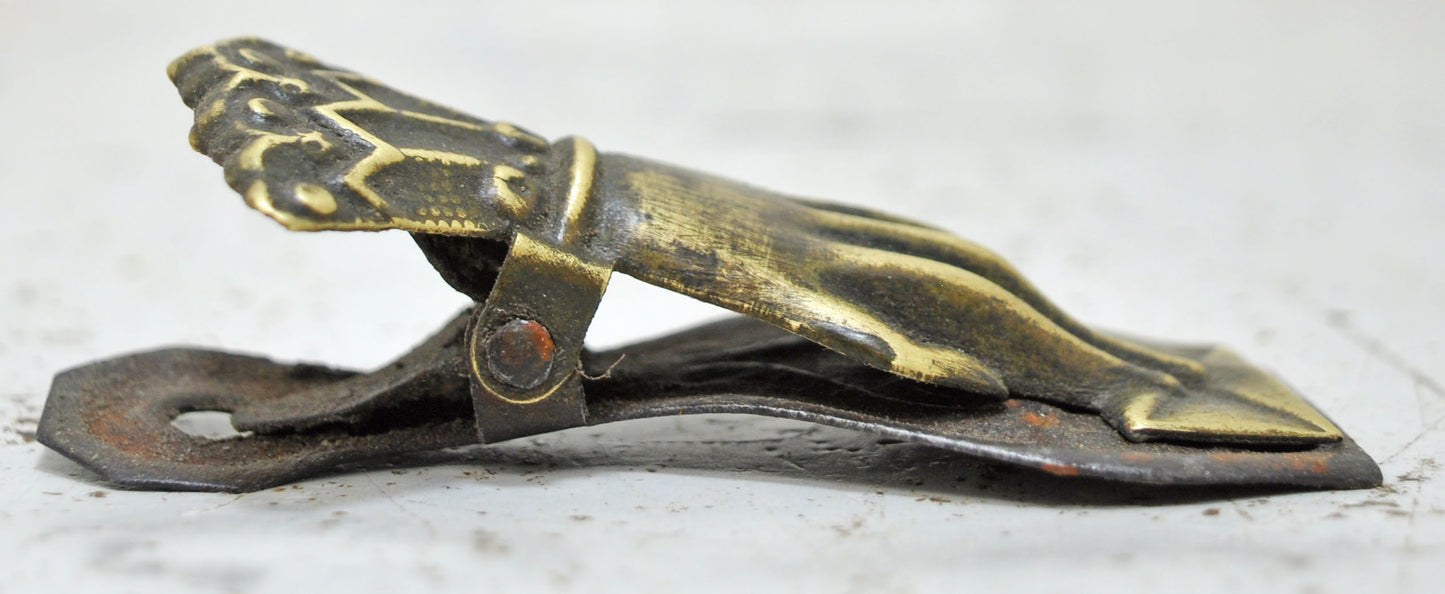 Antique Brass Small Hand Shaped Paper Clip Original Old Fine Engraved