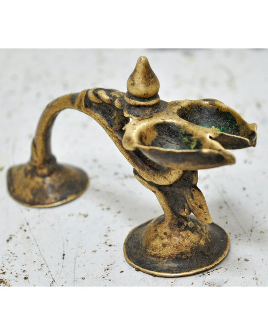 Antique Brass Temple Diya Light Aarti Stand Original Old Hand Crafted Engraved