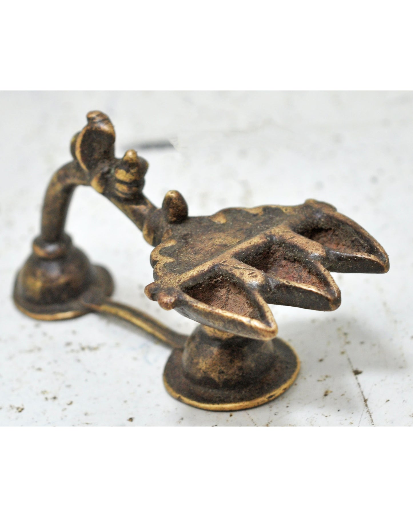 Antique Brass Temple Diya Light Aarti Stand Original Old Hand Crafted Engraved