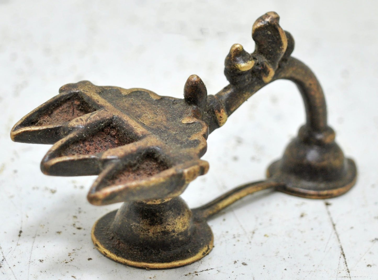 Antique Brass Temple Diya Light Aarti Stand Original Old Hand Crafted Engraved
