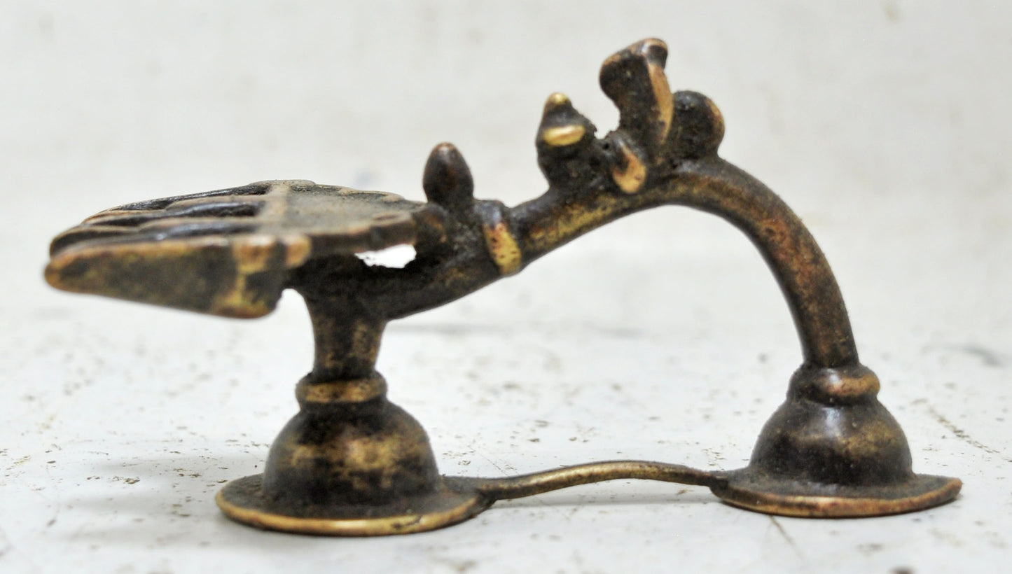 Antique Brass Temple Diya Light Aarti Stand Original Old Hand Crafted Engraved