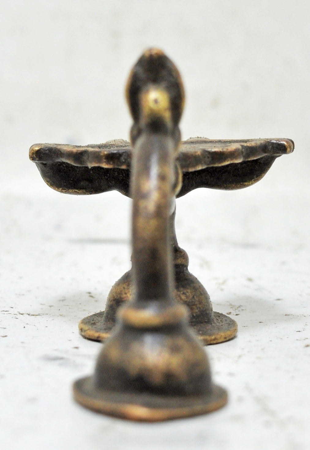 Antique Brass Temple Diya Light Aarti Stand Original Old Hand Crafted Engraved