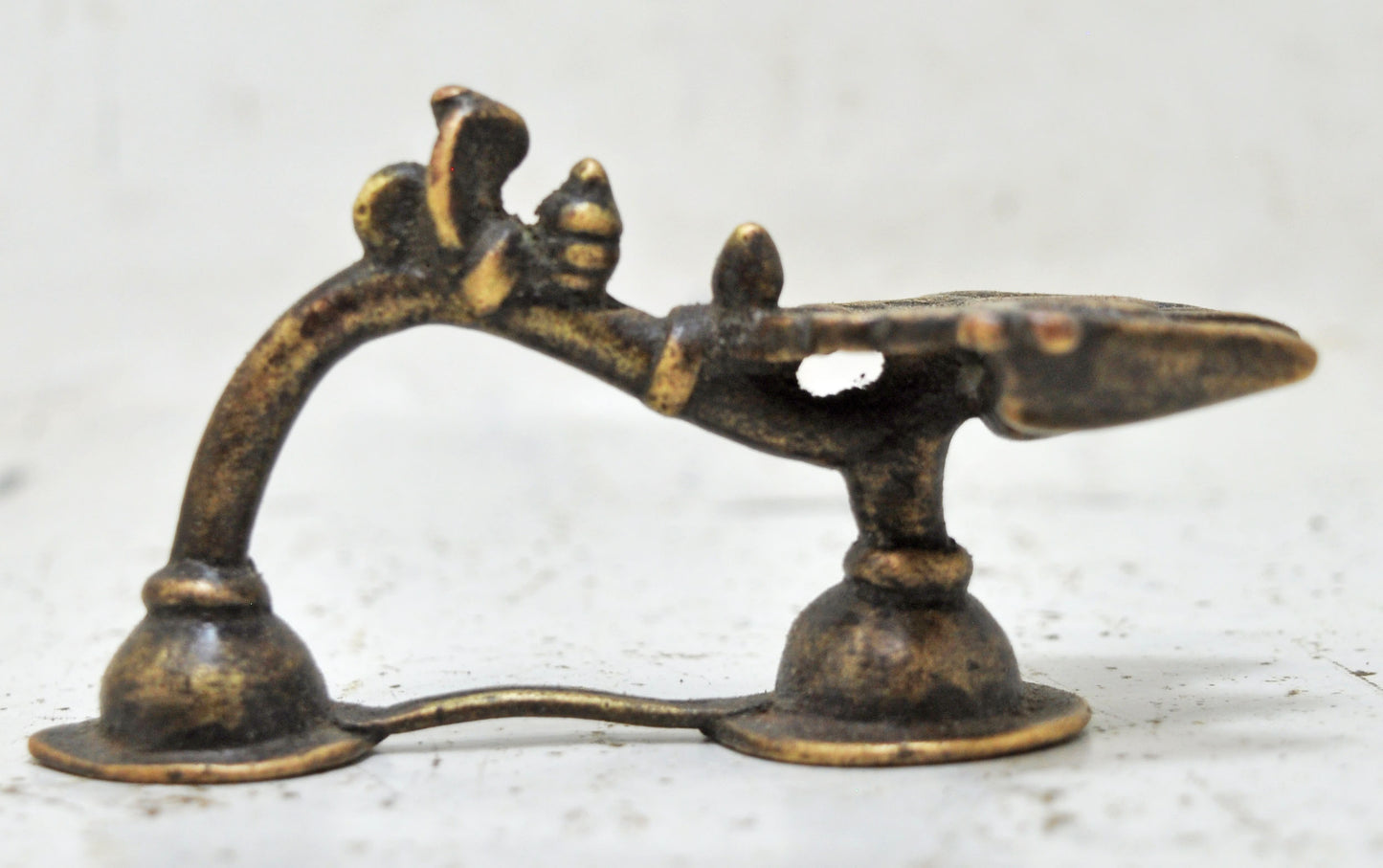 Antique Brass Temple Diya Light Aarti Stand Original Old Hand Crafted Engraved