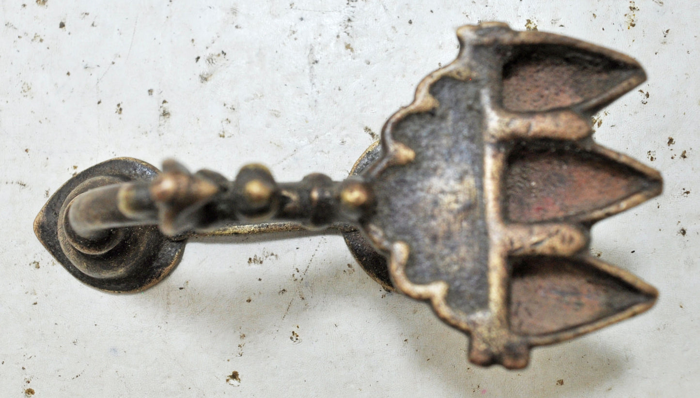 Antique Brass Temple Diya Light Aarti Stand Original Old Hand Crafted Engraved