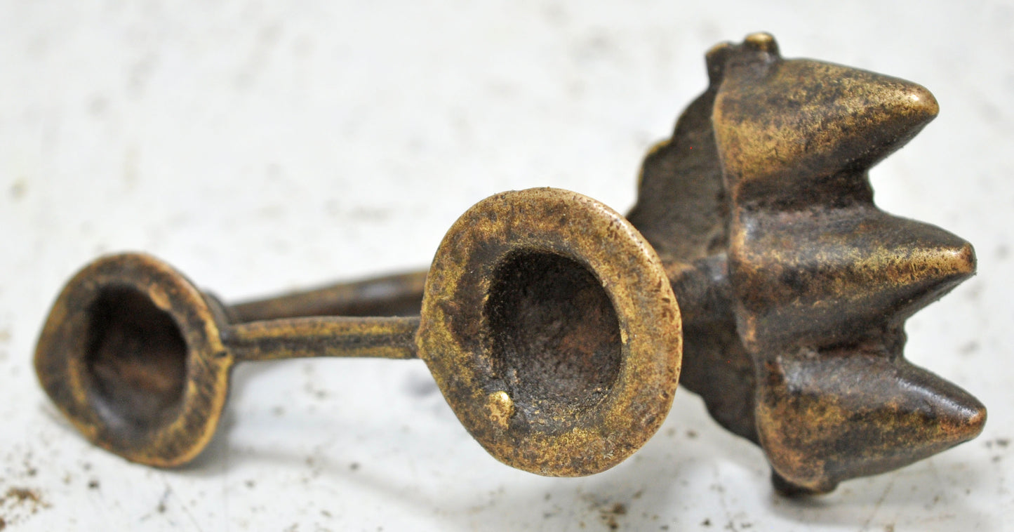 Antique Brass Temple Diya Light Aarti Stand Original Old Hand Crafted Engraved