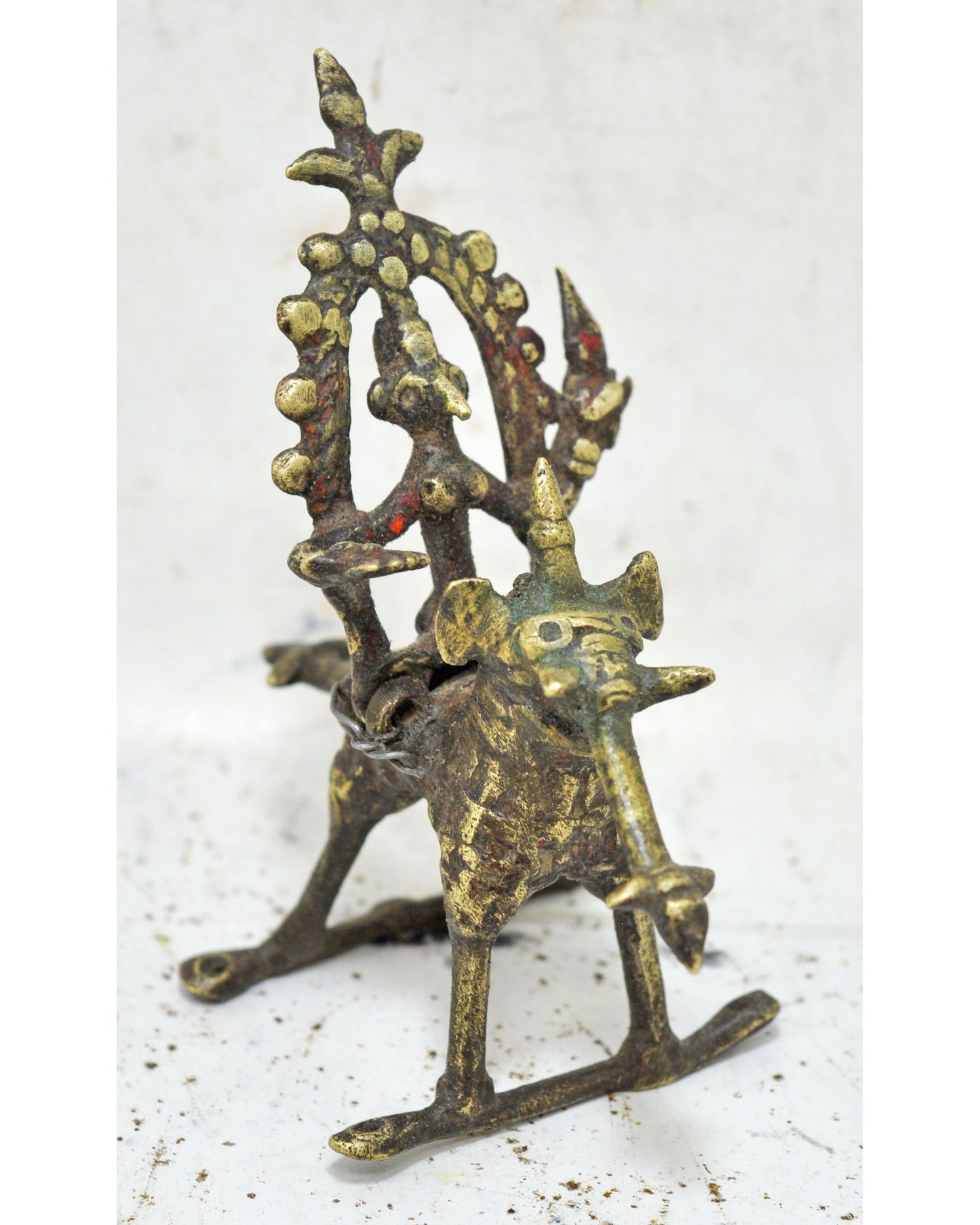 Antique Brass Elephant With Rider Figurine Original Old Fine Engraved
