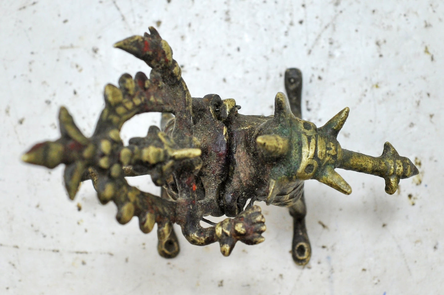 Antique Brass Elephant With Rider Figurine Original Old Fine Engraved