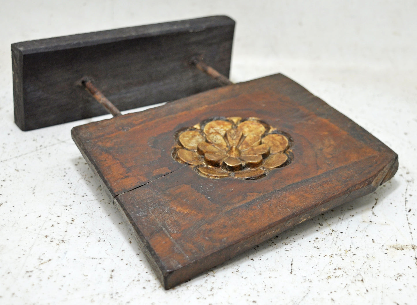 Antique Wooden Floral Carving Panel Plaque Original Old Hand Carved