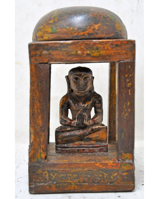 Antique Wooden Lord Mahaveer Idol Figurine Original Old Hand Carved