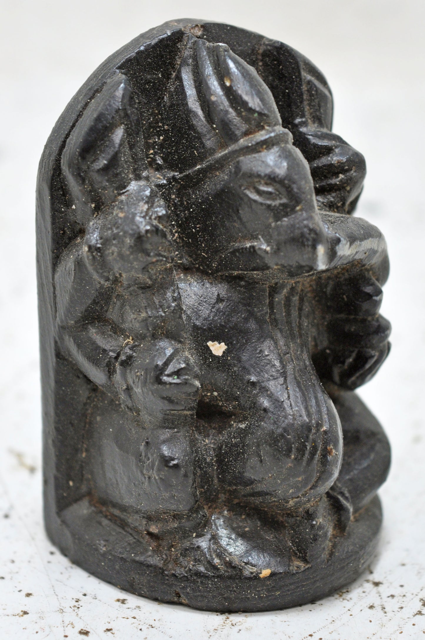 Antique Black Stone God Ganesha Idol Figurine Original Old Very Fine Hand Carved