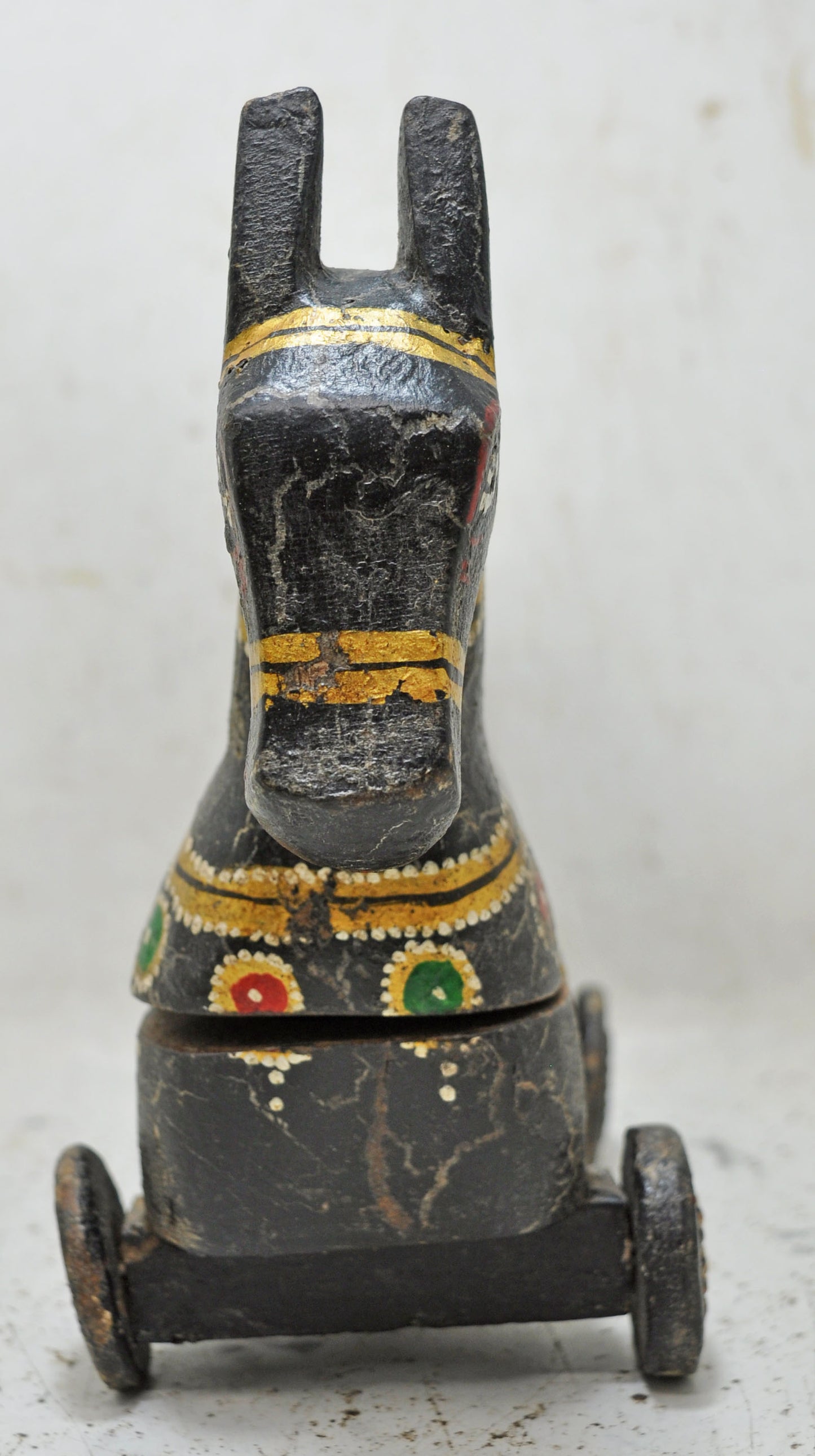 Hand Carved Wooden Horse on Wheels Figurine Spice Box Fine Hand Painted