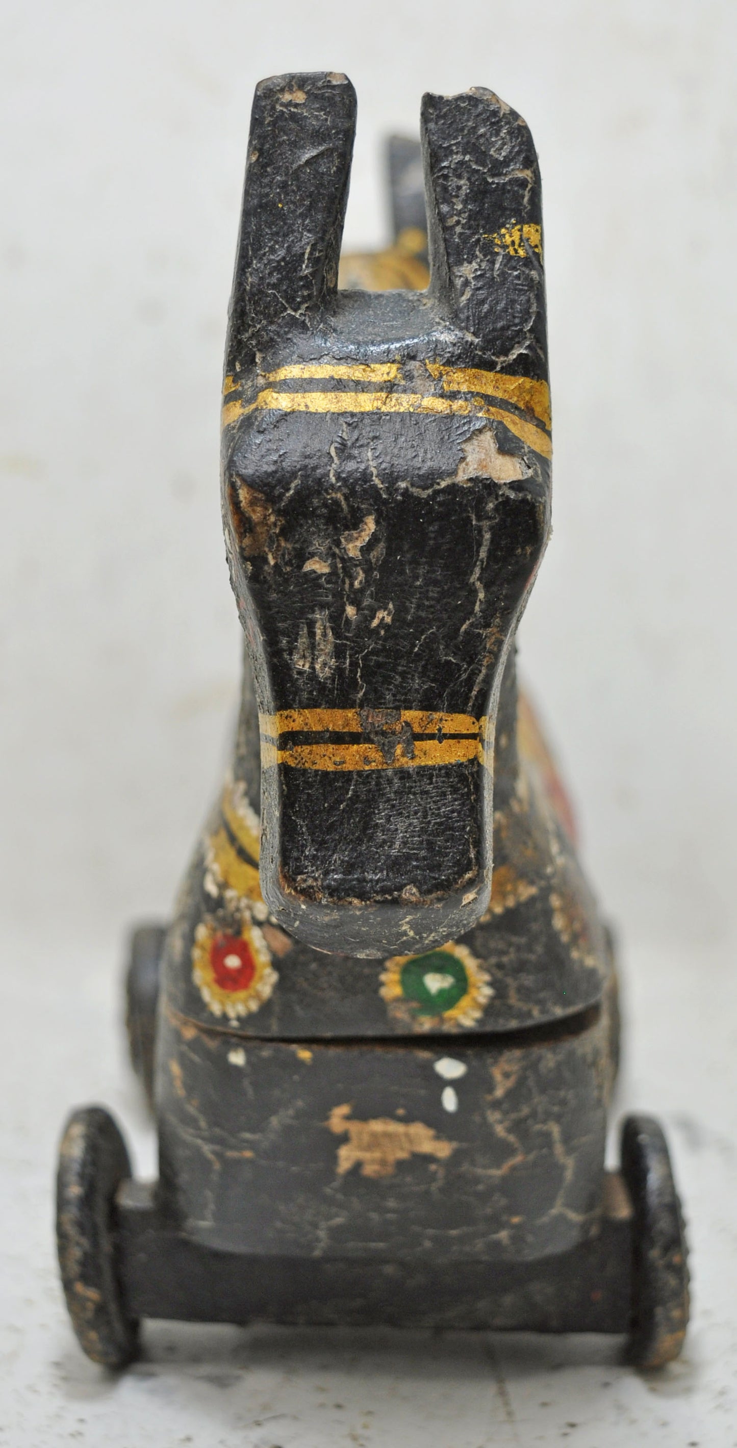 Hand Carved Wooden Horse on Wheels Figurine Spice Box Fine Hand Painted