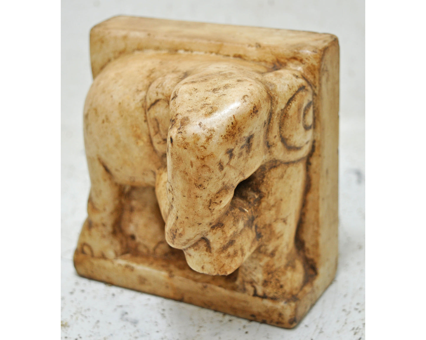 Antique White Marble Elephant Figurine Book End Original Old Fine Hand Carved