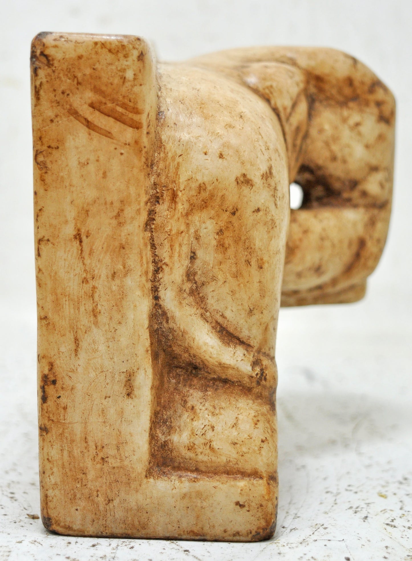 Antique White Marble Elephant Figurine Book End Original Old Fine Hand Carved