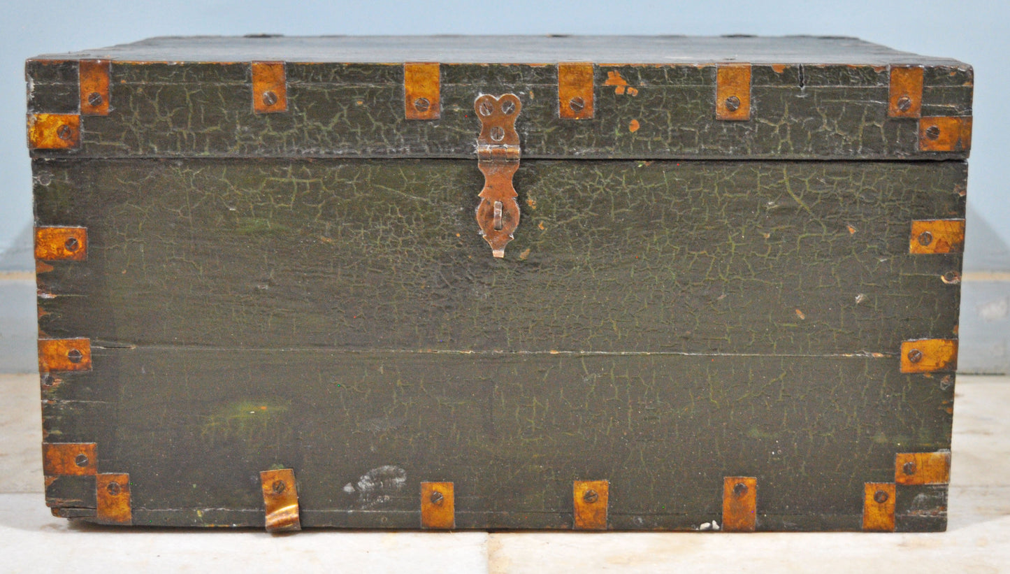 Antique Wooden Large Merchants Cash Money Box Original Old Hand Crafted Brass