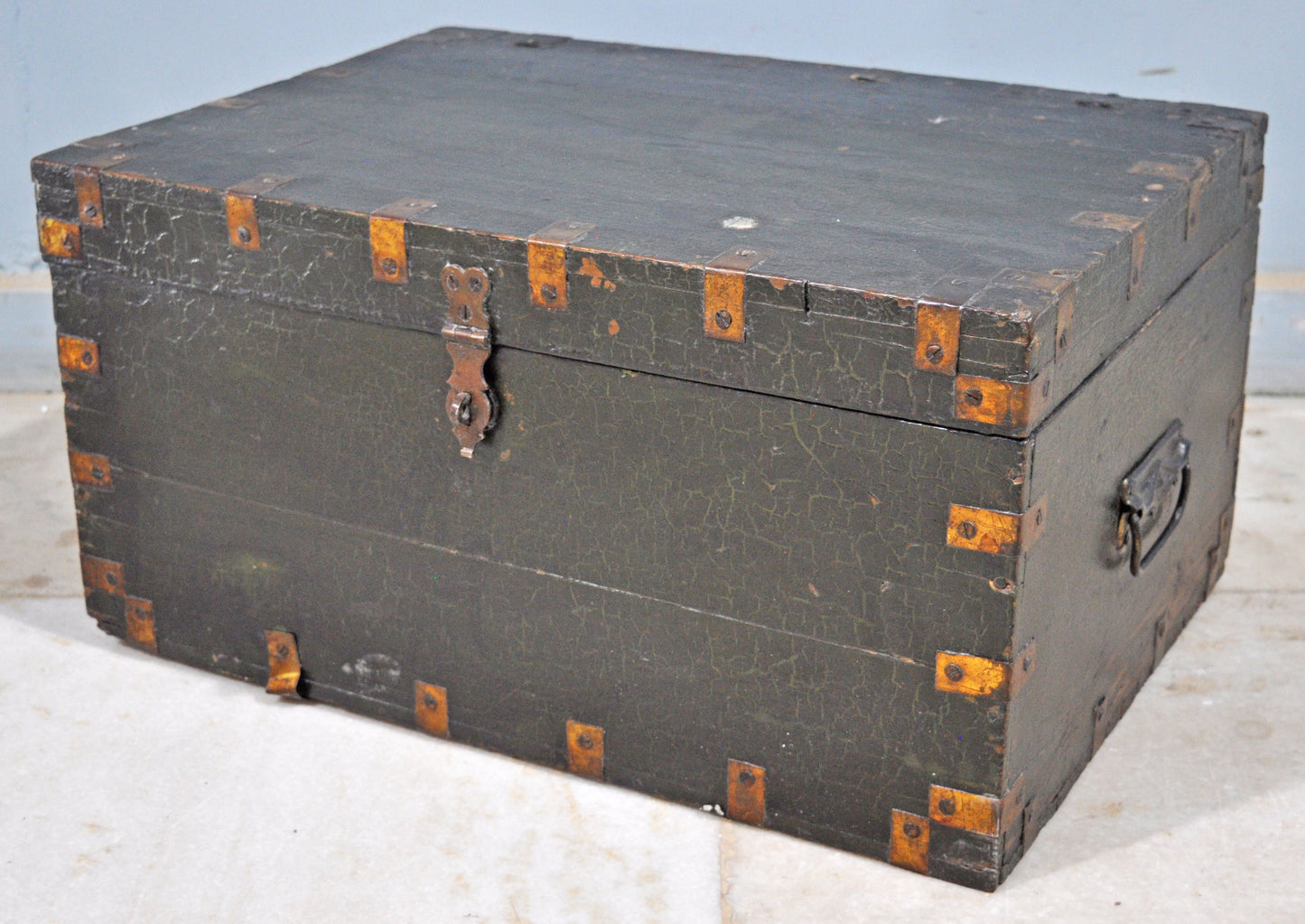 Antique Wooden Large Merchants Cash Money Box Original Old Hand Crafted Brass