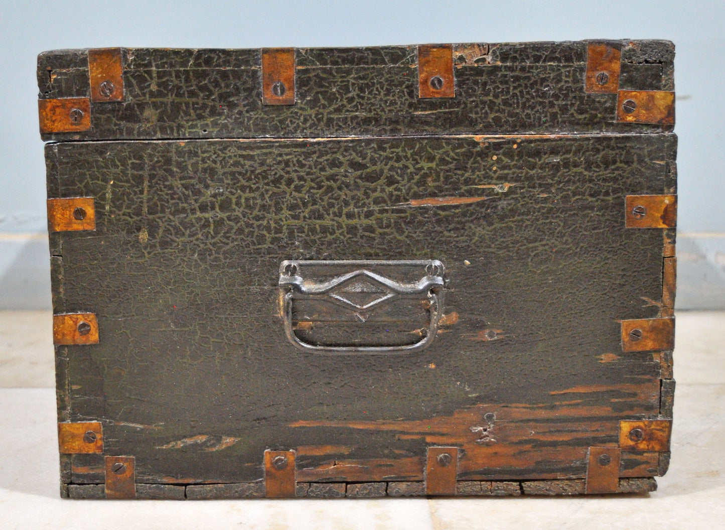 Antique Wooden Large Merchants Cash Money Box Original Old Hand Crafted Brass