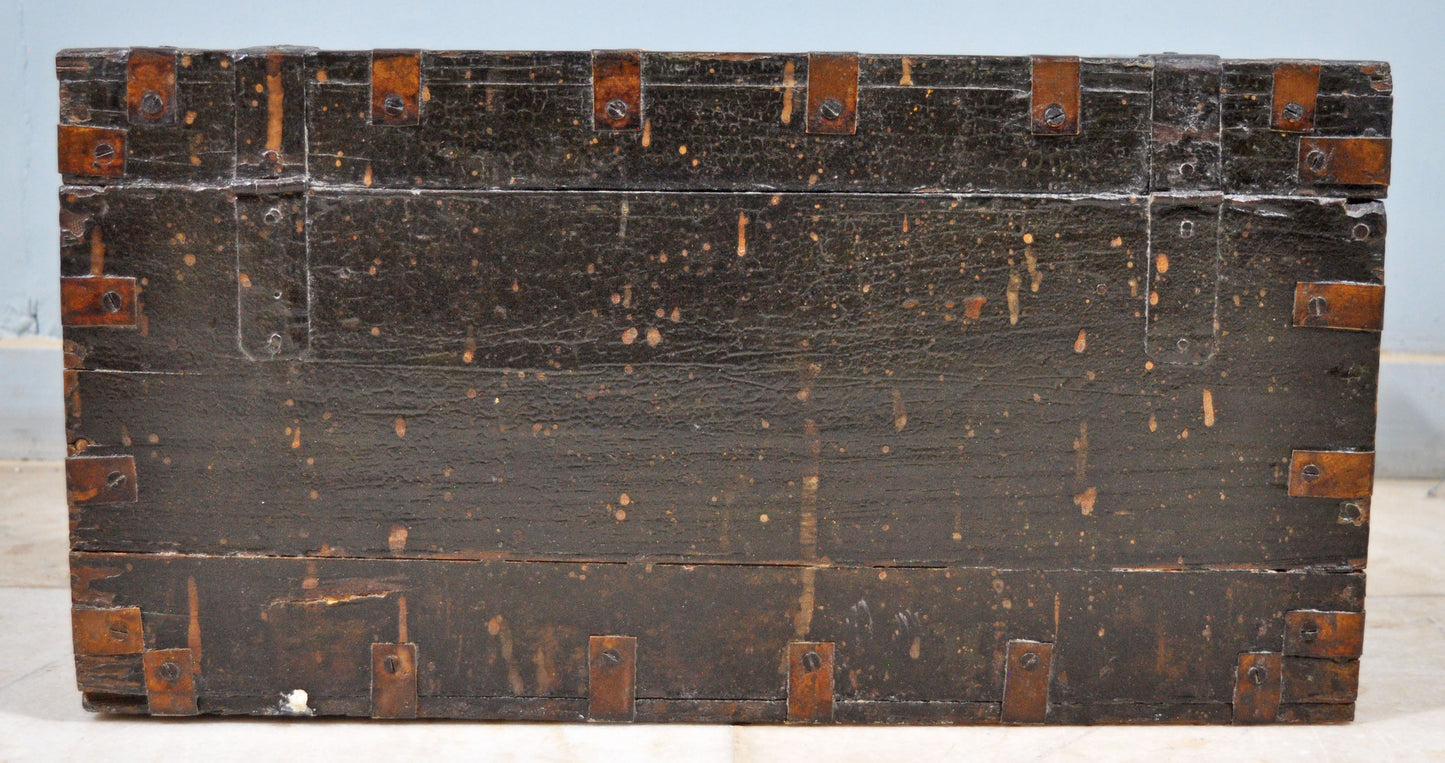 Antique Wooden Large Merchants Cash Money Box Original Old Hand Crafted Brass