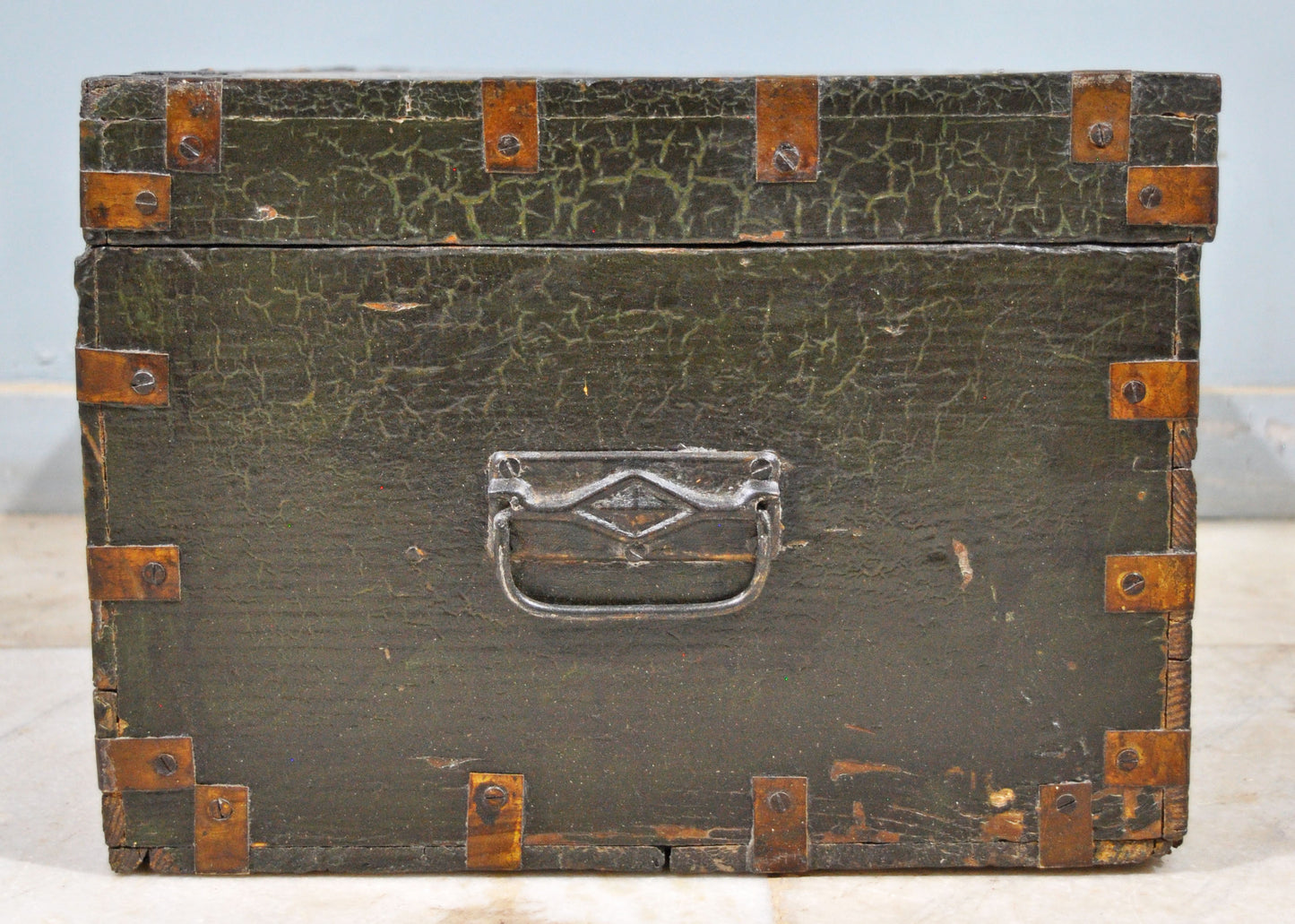 Antique Wooden Large Merchants Cash Money Box Original Old Hand Crafted Brass