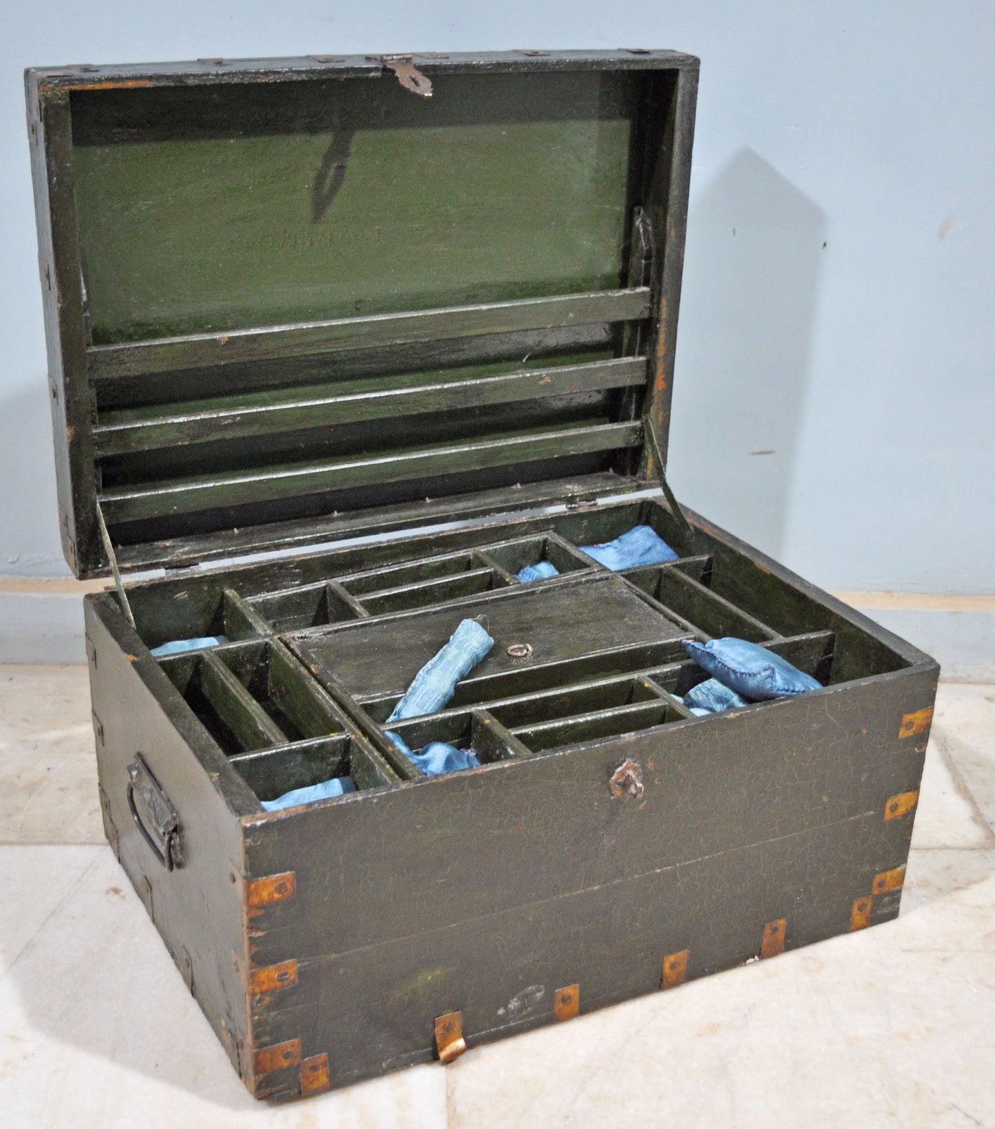 Antique Wooden Large Merchants Cash Money Box Original Old Hand Crafted Brass