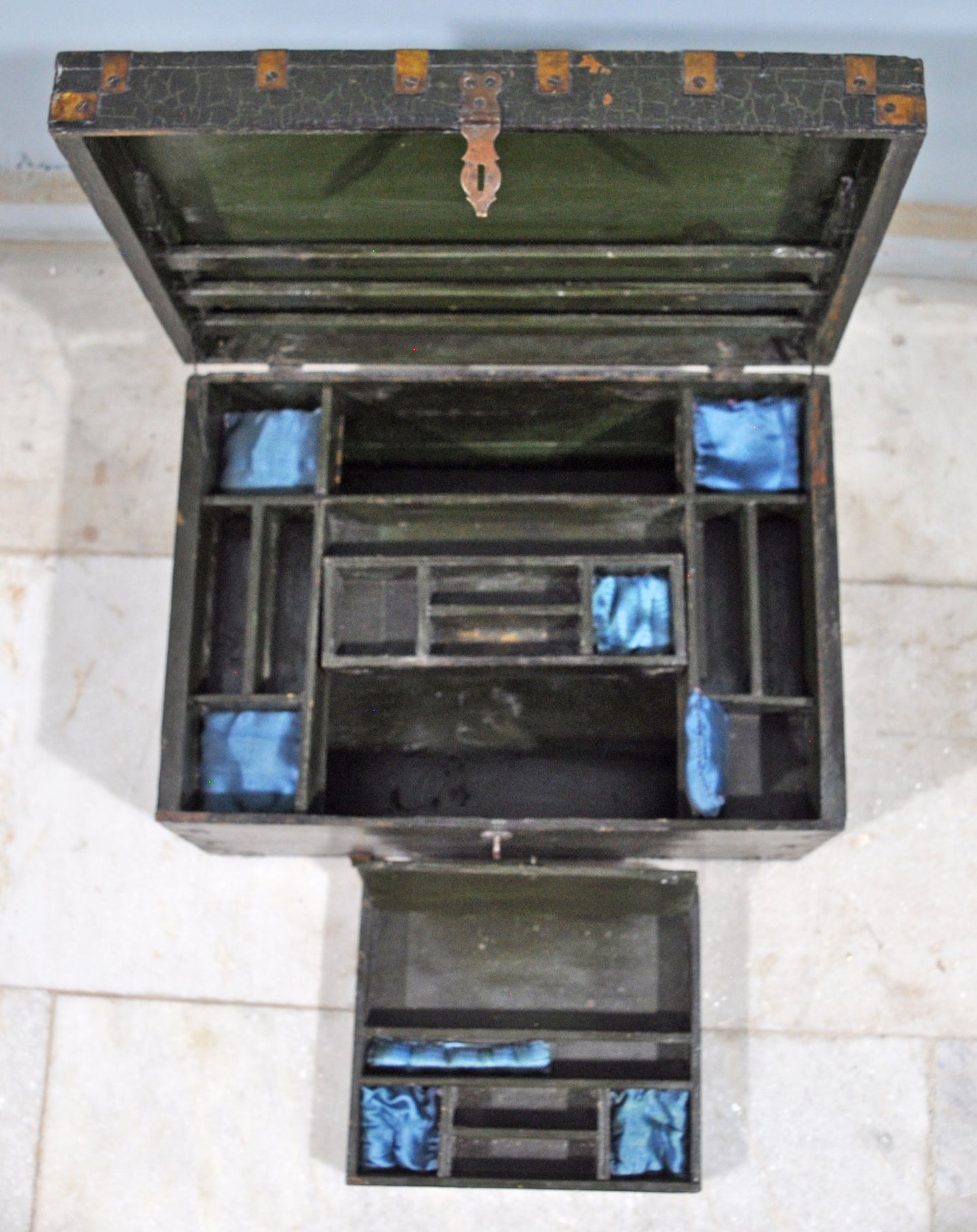 Antique Wooden Large Merchants Cash Money Box Original Old Hand Crafted Brass