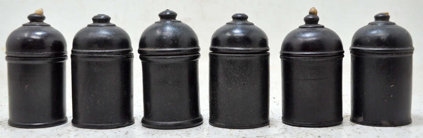 Vintage Lot of 6 Wooden Round Candy Boxes Original Old Black Lacquer Painted