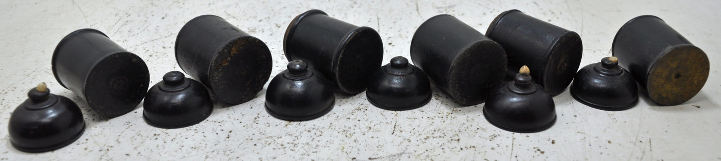 Vintage Lot of 6 Wooden Round Candy Boxes Original Old Black Lacquer Painted
