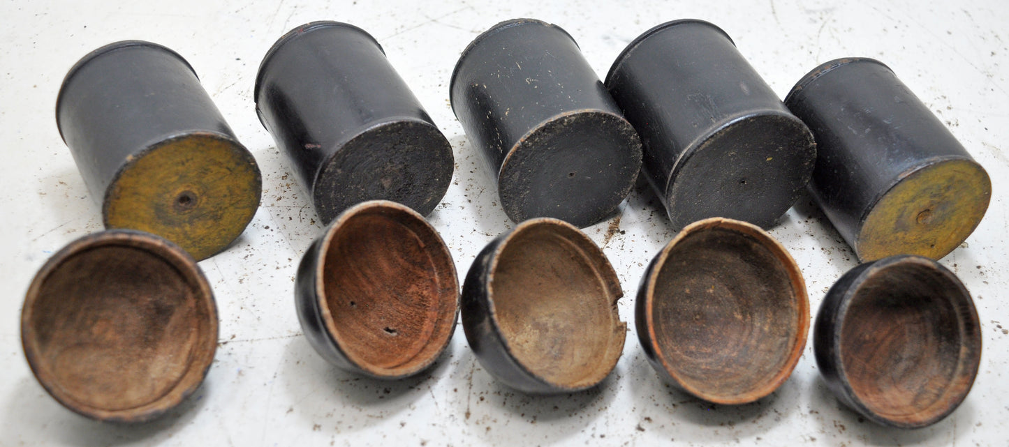 Vintage Lot of 6 Wooden Round Candy Boxes Original Old Black Lacquer Painted