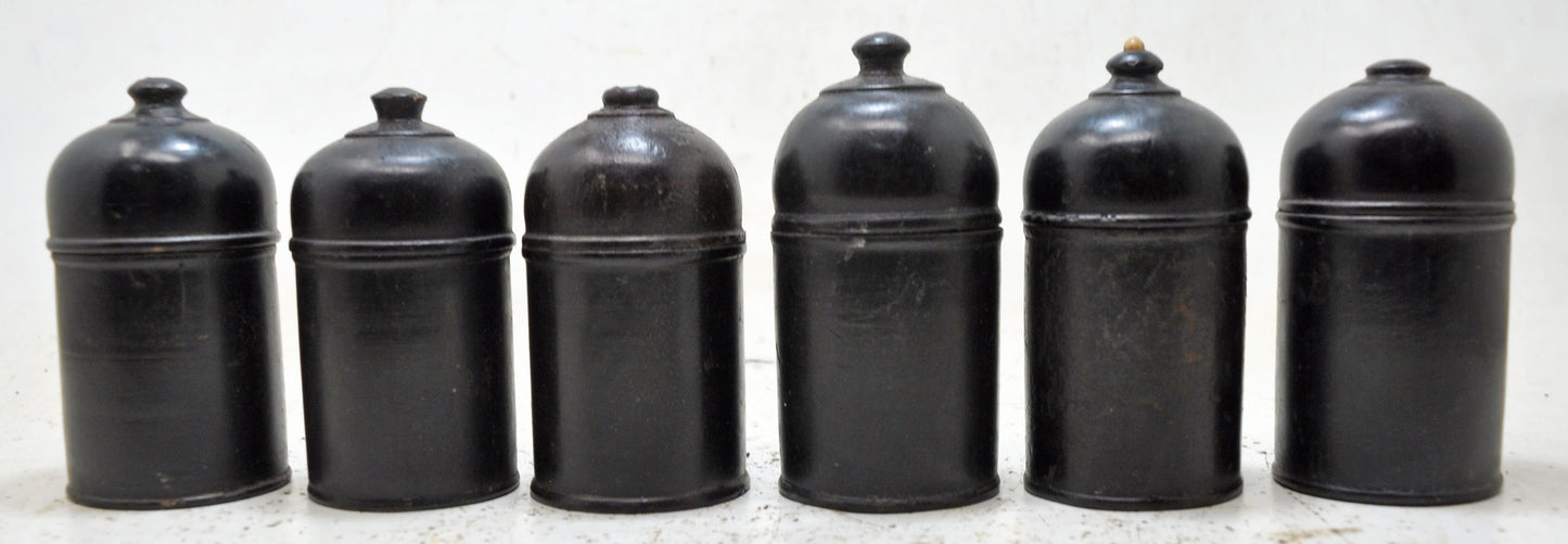 Vintage Lot of 6 Wooden Round Candy Boxes Original Old Black Lacquer Painted