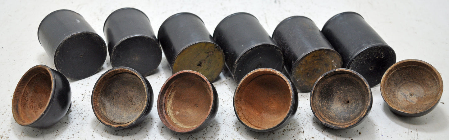 Vintage Lot of 6 Wooden Round Candy Boxes Original Old Black Lacquer Painted
