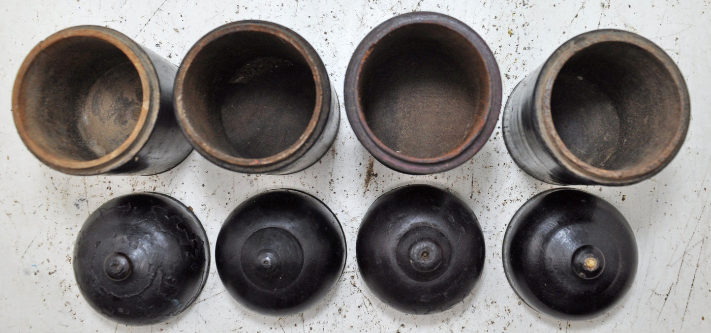 Vintage Lot of 4 Wooden Round Candy Boxes Original Old Black Lacquer Painted
